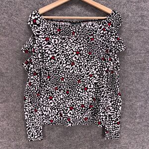 Bold Blouse Women S Small Black Animal Print Cold Shoulder Long Sleeve Casual